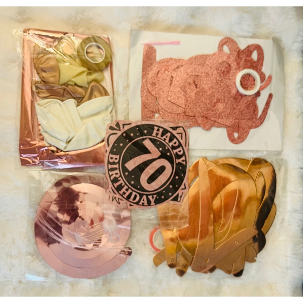 NEW Happy 70th Birthday Party Decorations Kit Rose Gold‎ Balloons Banner